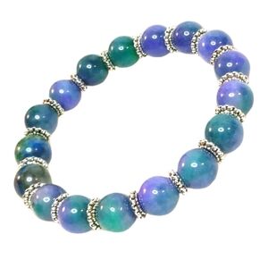 Purple Blue Green Azurite Chrysocolla Beaded Stretch Bracelet Boho Gift Nature